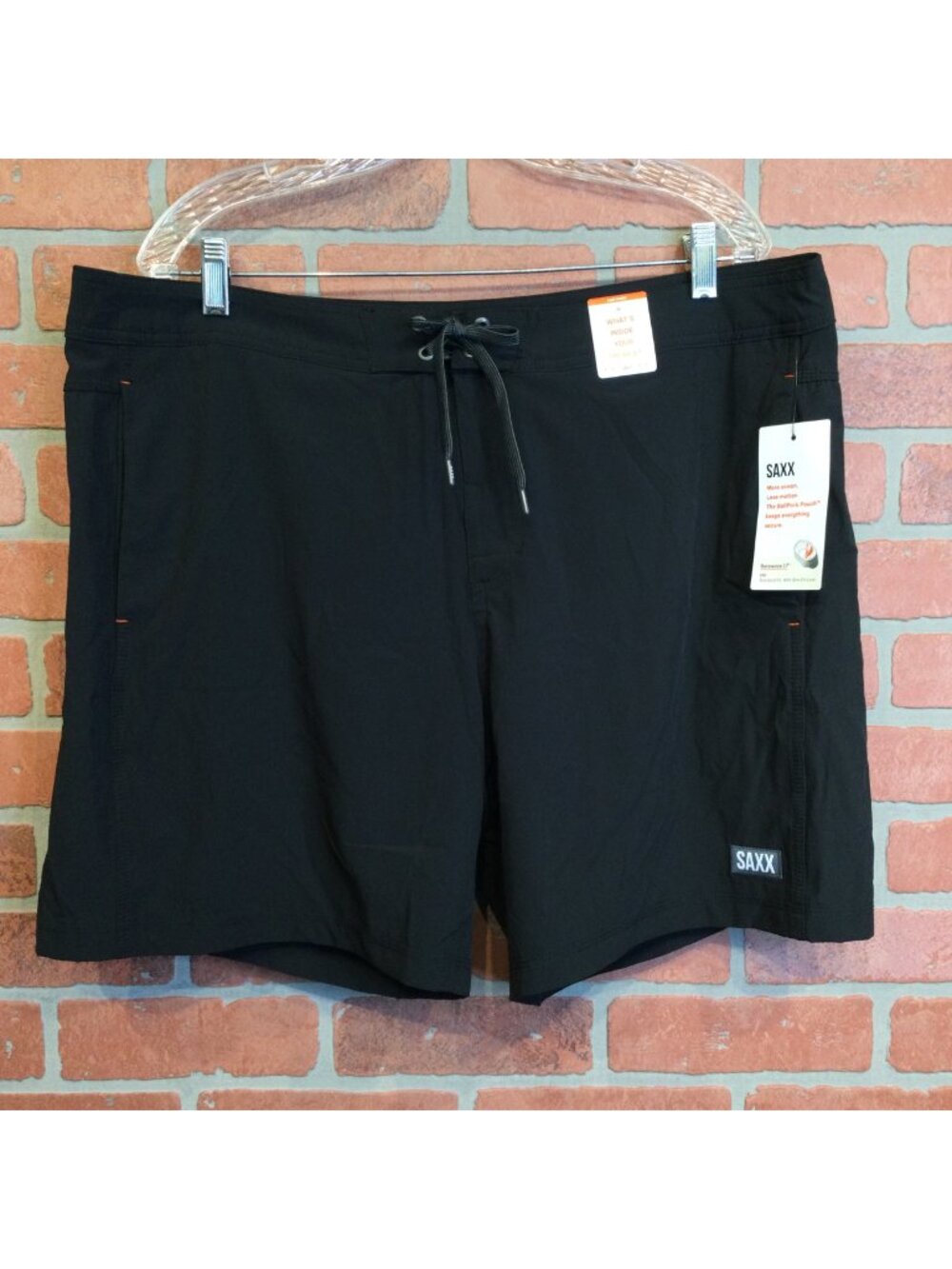 New Saxx Betawave 2N1 Boardie Board Shorts 17" Black Ballpark Pouch Size 38